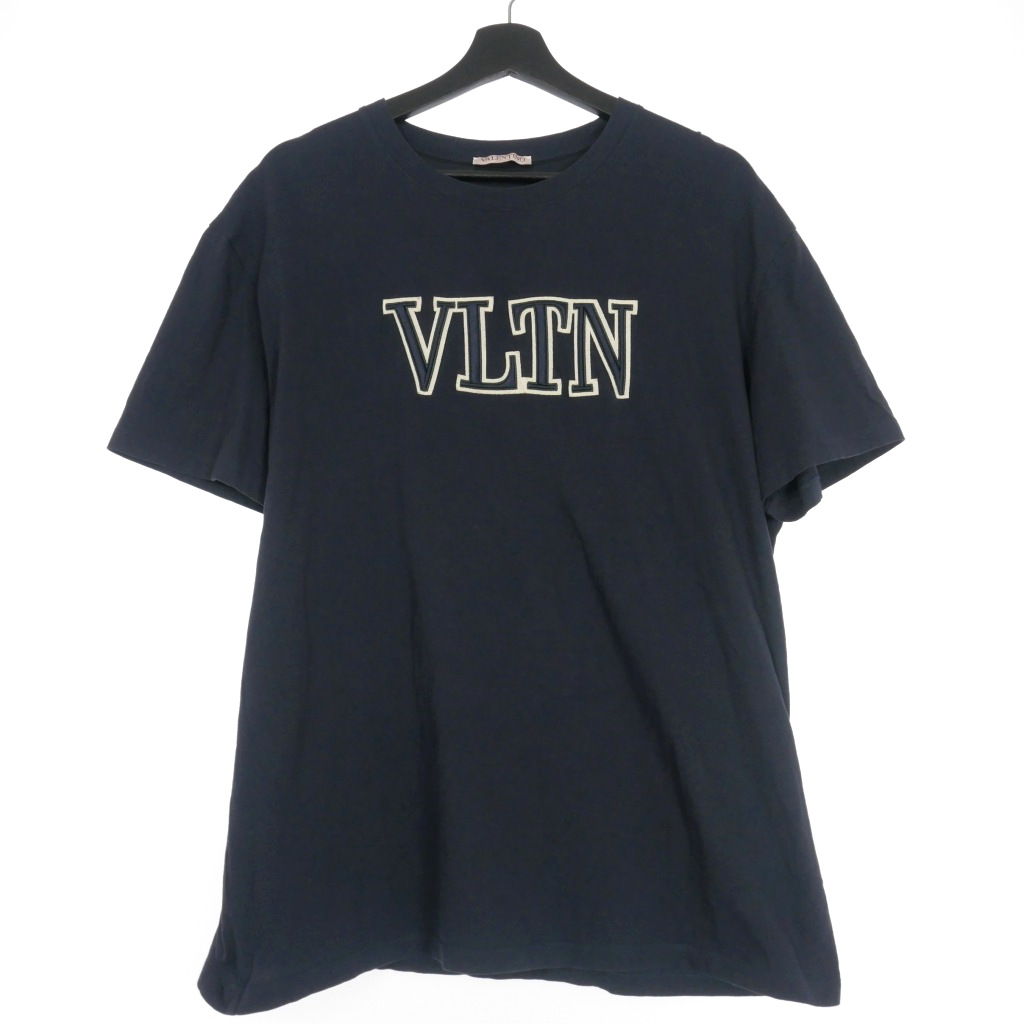 【中古】ヴァレンティノ ヴァレンチノ VALENTINO 22AW VLIN ロゴ Tシャツ カットソー 半袖 XL ネイビー 紺