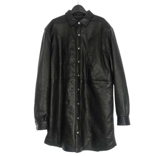 【中古】未使用品 リックオウエンス Rick Owens 23AW JUMBO FOGPOCKET OUTERSHIRT レザーシャツジャケット 48 黒