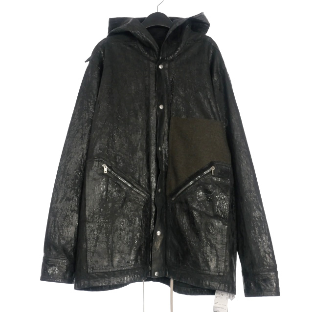 【中古】未使用品 リックオウエンス Rick Owens 24AW TOUR HOODIE コーティングデニムジャケット ブルゾン 46 黒