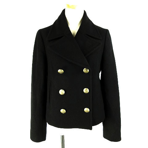 【中古】オゾック OZOC コート ピーコート ショート丈 長袖 ウール混 ブラック 黒 38 レディース