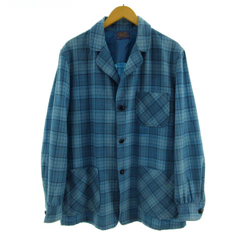 【中古】PENDLETON ジャケット カバーオール 60年代 ビンテージ PURE VIRGIN WOOL チェック 青 水色 紺 M