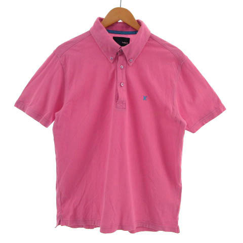 【中古】ハーレー Hurley ポロシャツ 半袖 ボタンダウン ロゴ刺繍 コットン ピンク ブルー 青 L レディース