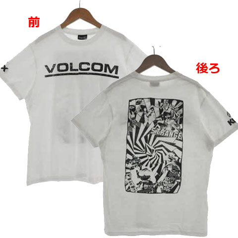 【中古】ボルコム VOLCOM Ｔシャツ 丸首 半袖 ロゴプリント バックプリント コットン ホワイト 白 ブラック M メンズ