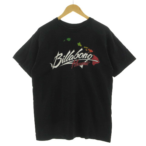 【中古】ビラボン BILLABONG Tシャツ 丸首 半袖 ロゴプリント コットン ブラック 黒 L メンズ