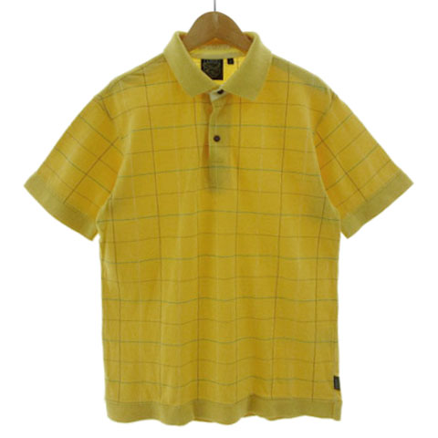 【中古】エーグル AIGLE ポロシャツ 半袖 コットン 格子柄 イエロー 黄色 ブラウン 茶 ブルー系 青系 ホワイト 白 S