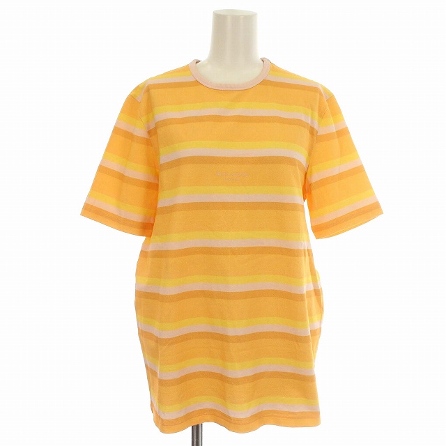 【中古】未使用品 アクネ ストゥディオズ Acne Studios Tシャツ 半袖 ボーダー カットソー ロゴ XS オレンジ ピンク