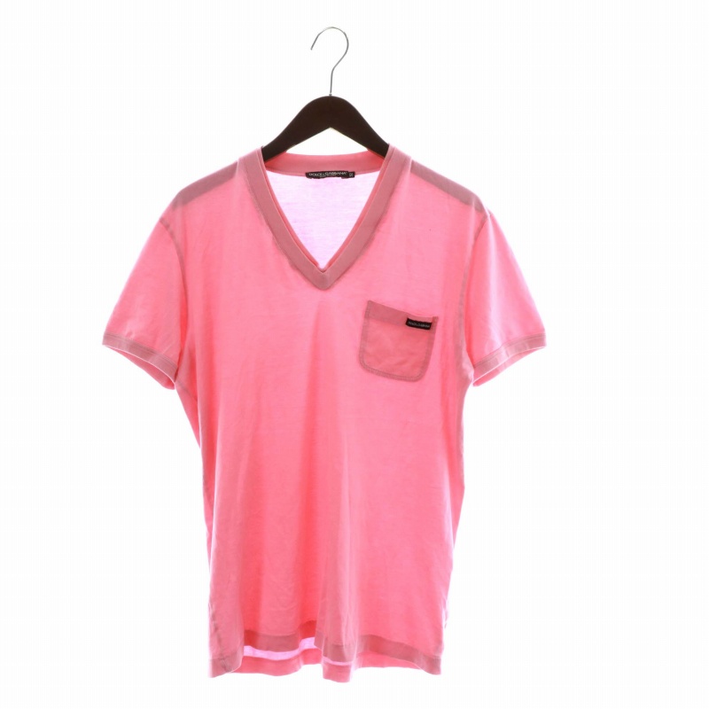 【中古】ドルチェ & ガッバーナ ドルガバ DOLCE & GABBANA Tシャツ カットソー 半袖 Vネック ロゴ 52 XL ピンク