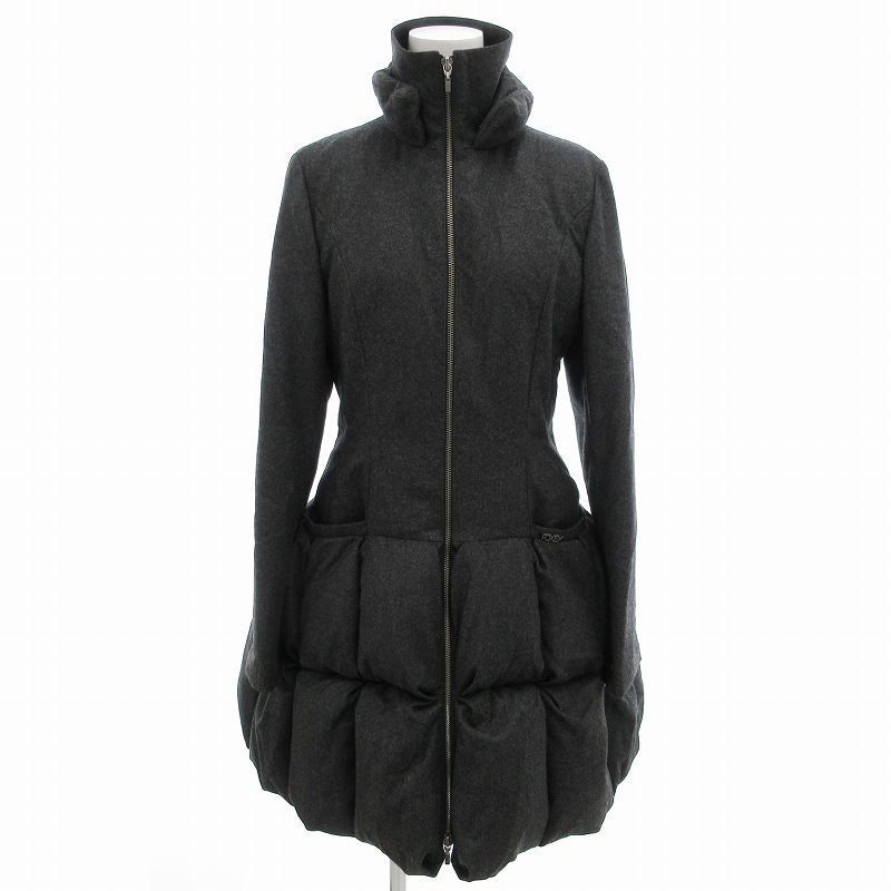 【中古】フォクシー FOXEY 美品 バブルダウンミニ ダウンコート ジャケット カシミヤ混 ひざ丈 38 グレー 28934