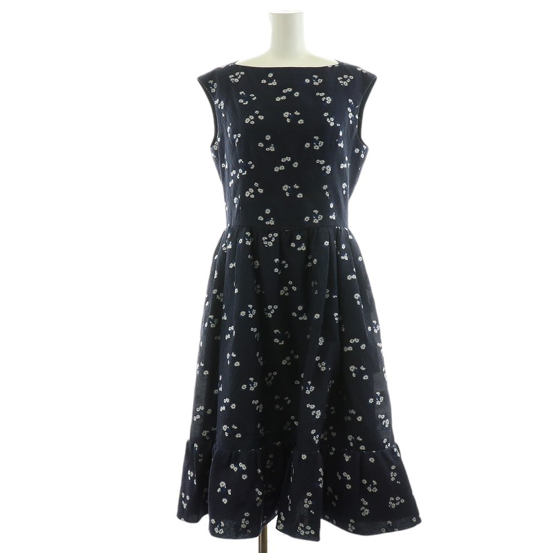 【中古】フォクシー FOXEY 22SS Dress Forget Me Not ワンピース ロング フレア 花柄 フラワー 40 紺 ネイビー 42688