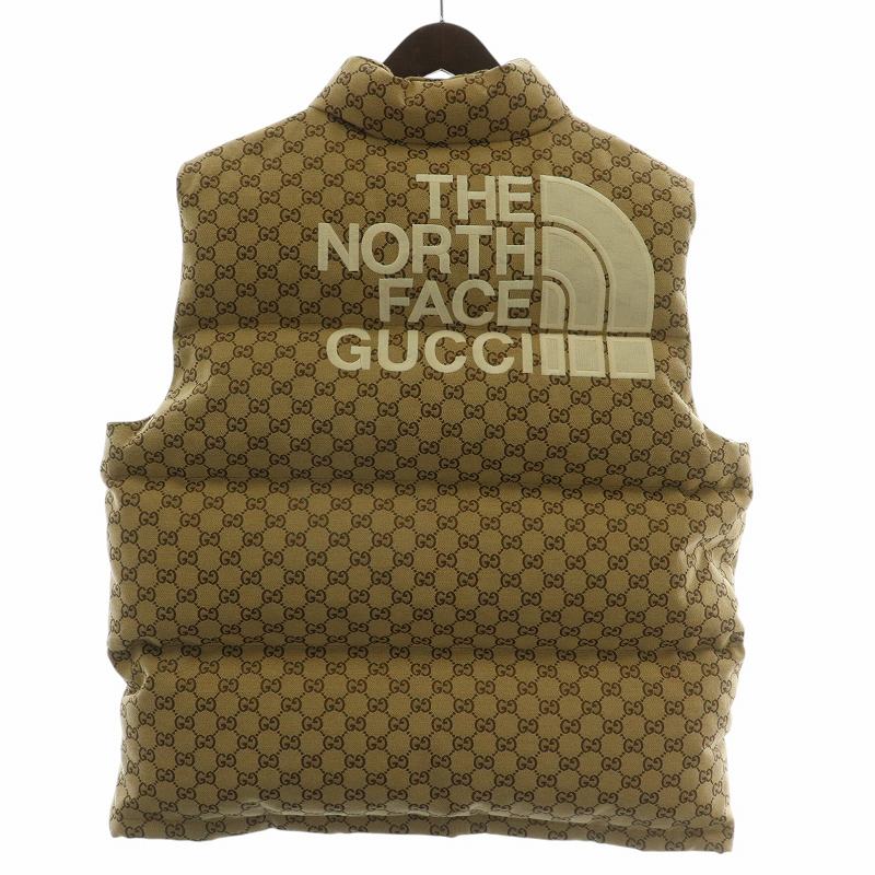 【中古】グッチ GUCCI ノースフェイス THE NORTH FACE コラボ 21AW ダウンベスト GG柄 ロゴ 刺繍 670768 L ベージュ