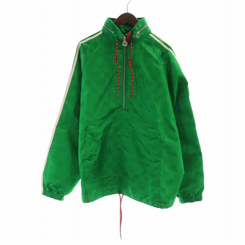 【中古】グッチ GUCCI 22SS アディダス マクロ GG ジャケット ジップアップ パーカー 長袖 フード ロゴ 48 L 緑