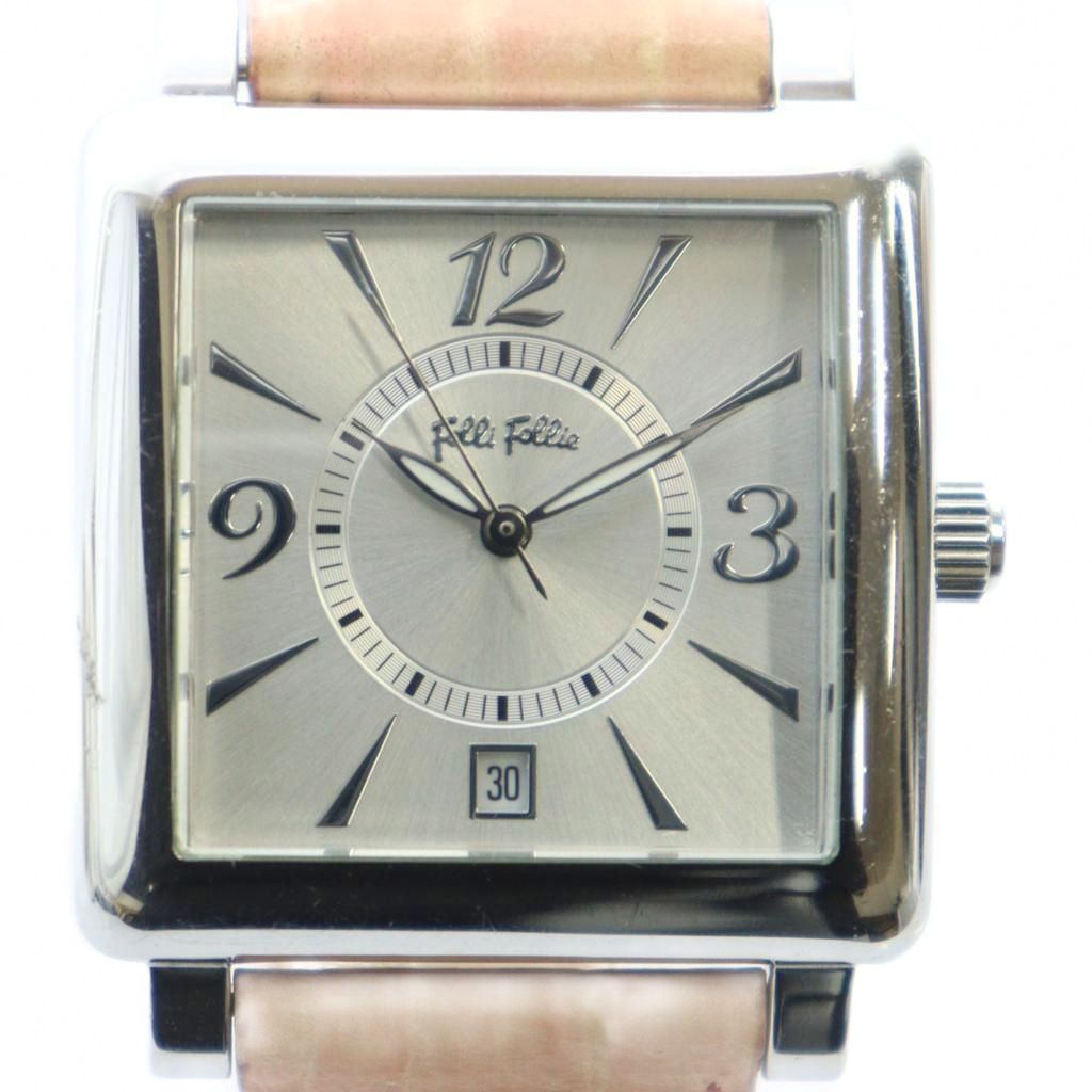 【中古】フォリフォリ Folli Follie WF5T067SD 腕時計 ウォッチ クォーツ カレンダー付き スクエア レザーベルト