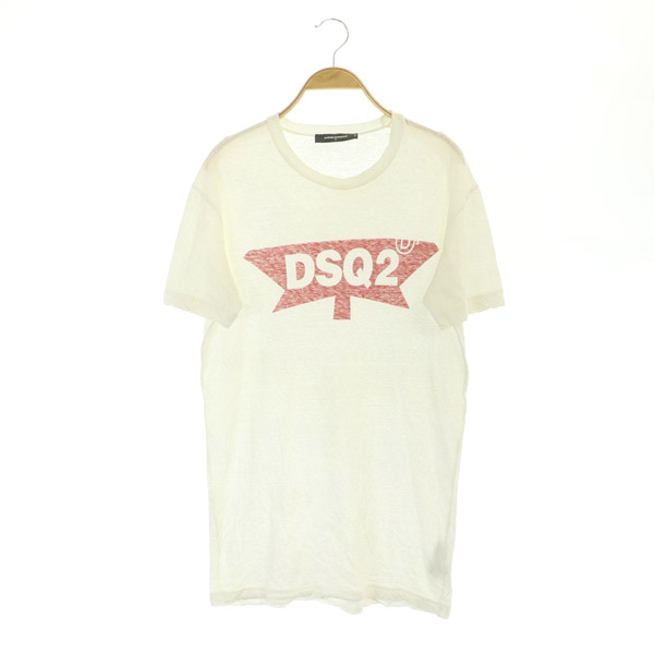【中古】ディースクエアード DSQUARED2 Tシャツ カットソー 半袖 ロゴプリント イタリア製 S 白 ホワイト