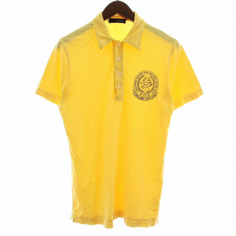 【中古】ディースクエアード DSQUARED2 ポロシャツ 半袖 プリント ダメージ加工 M イエロー 黄色