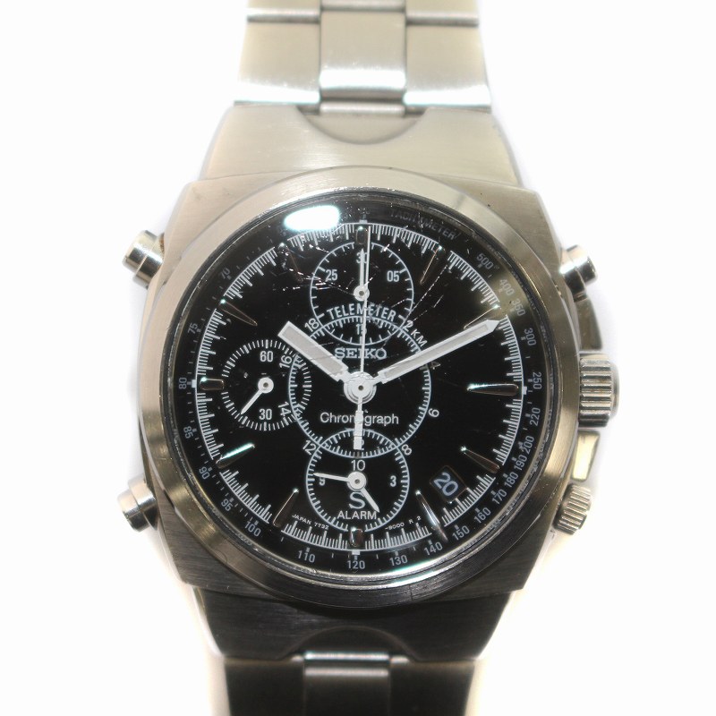 【中古】セイコー SEIKO SUS サス 腕時計 ウォッチ クロノグラフ クォーツ 文字盤黒 ブラック シルバー色 7T32-9000