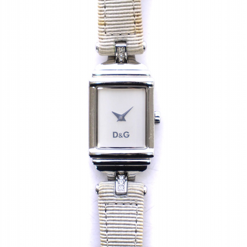 【中古】ドルチェ & ガッバーナ ドルガバ TIME 腕時計 クォーツ スクエア ラインストーン シルバーカラー DW0336
