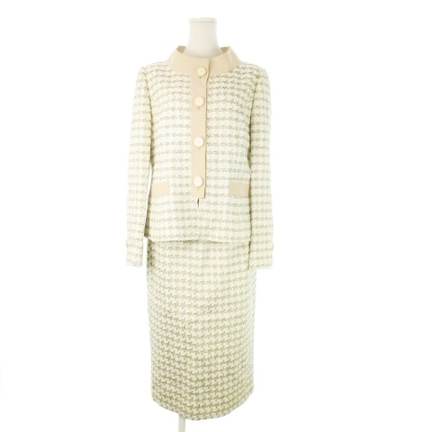 【中古】ピエールカルダン Pierre Cardin セットアップ ツイード ジャケット タイトスカート 切替 ラメ 11 白