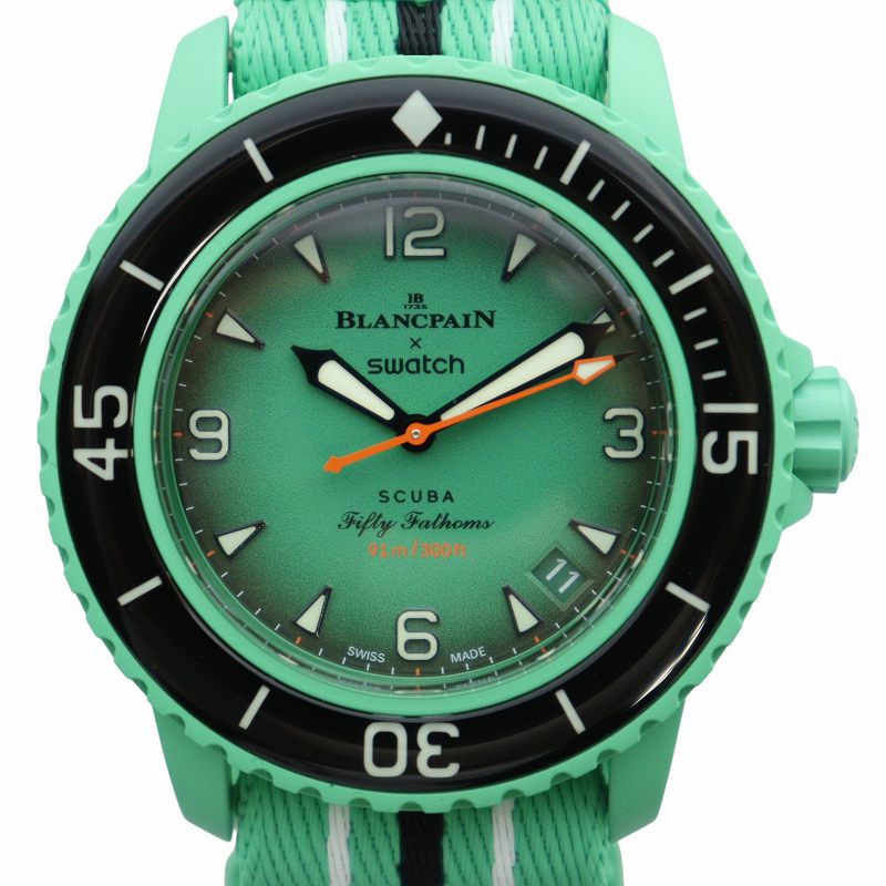 【中古】スウォッチ SWATCH Blancpain INDIAN OCEAN 腕時計 ウォッチ 自動巻き ロゴ カレンダー付き デイト