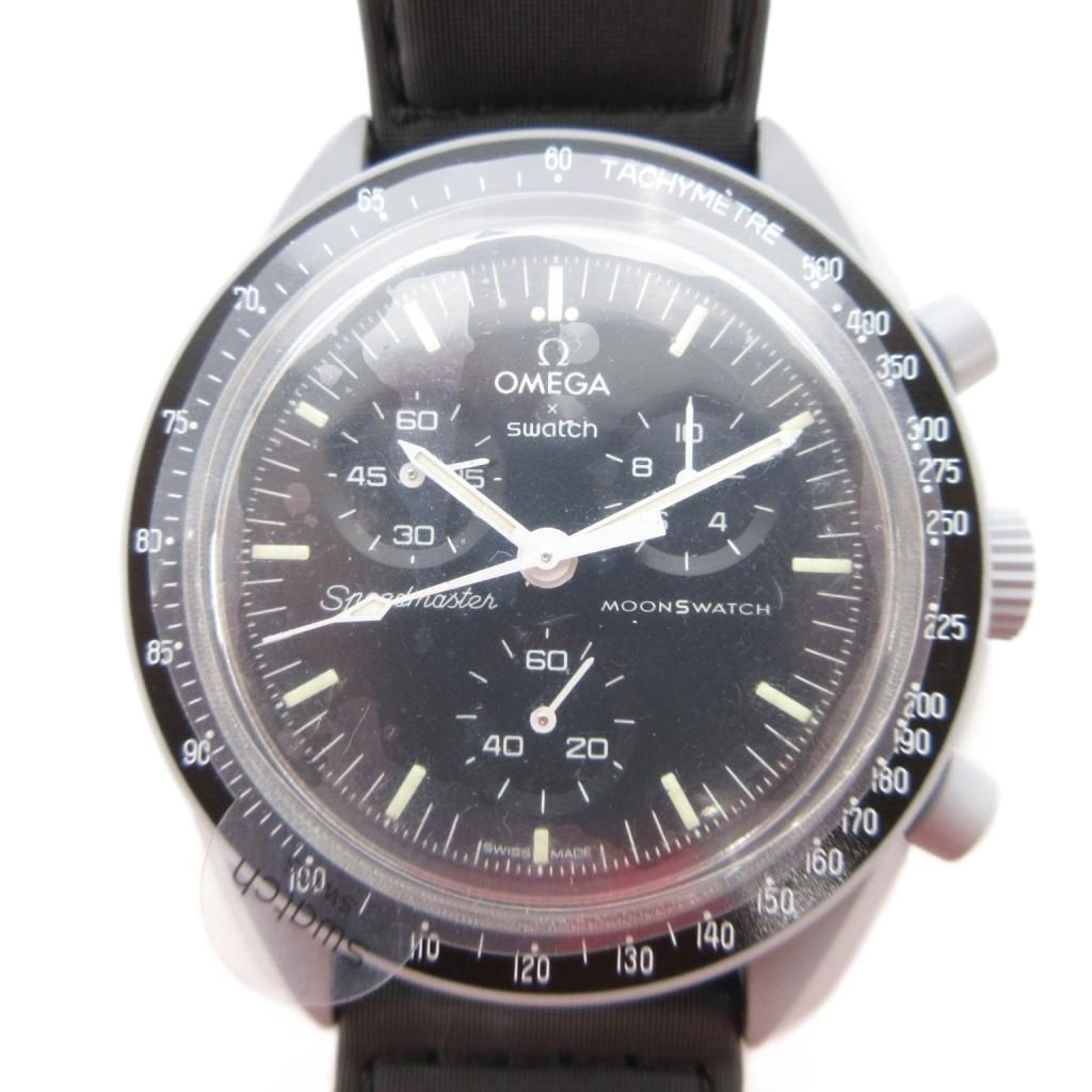 【中古】スウォッチ SWATCH OMEGA Speedmaster MISSION TO THE MOON 腕時計 クォーツ クロノグラフ スモセコ 黒
