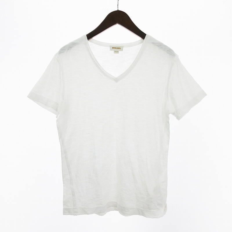 【中古】ディーゼル DIESEL Tシャツ カットソー 半袖 Vネック コットン100％ 無地 白 ホワイト XS ■002 メンズ