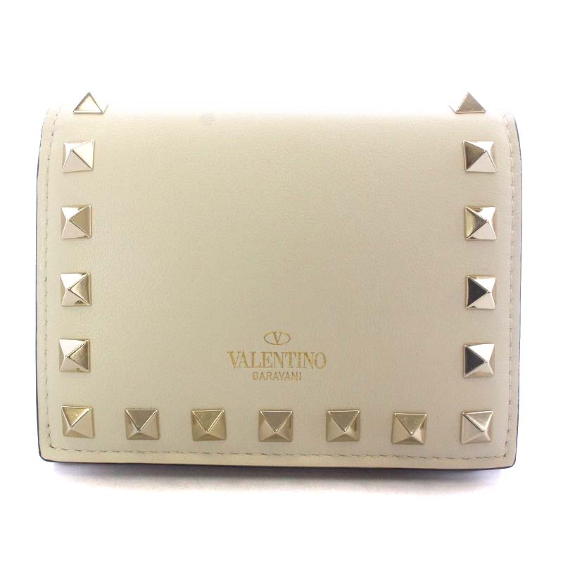【中古】ヴァレンティノ ヴァレンチノ VALENTINO ロックスタッズ スモール ウォレット 財布 二つ折り 白 XW2P0P39B0L