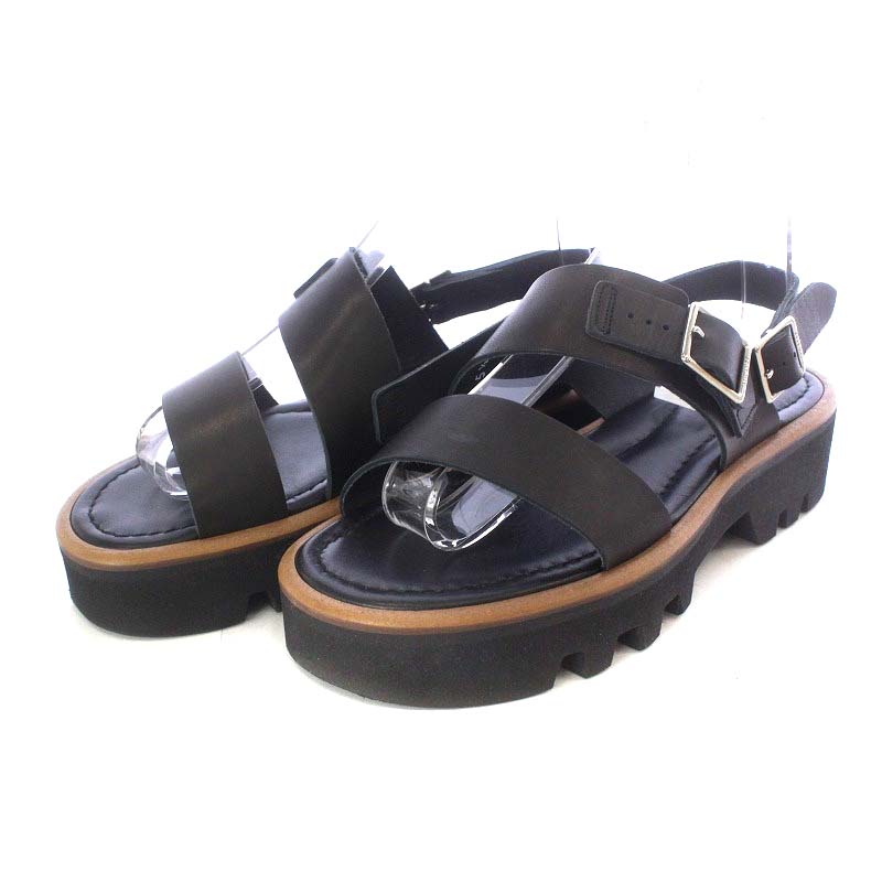 【中古】オーラリー AURALEE Leather Belt Sandals Made By foot the coacher サンダル プラットフォーム 5.5 黒