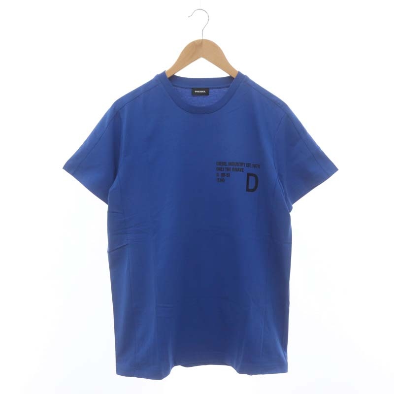 【中古】ディーゼル DIESEL ロゴプリントTシャツ カットソー 半袖 L 青 ブルー 黒 ブラック /DO ■OS ■SH メンズ