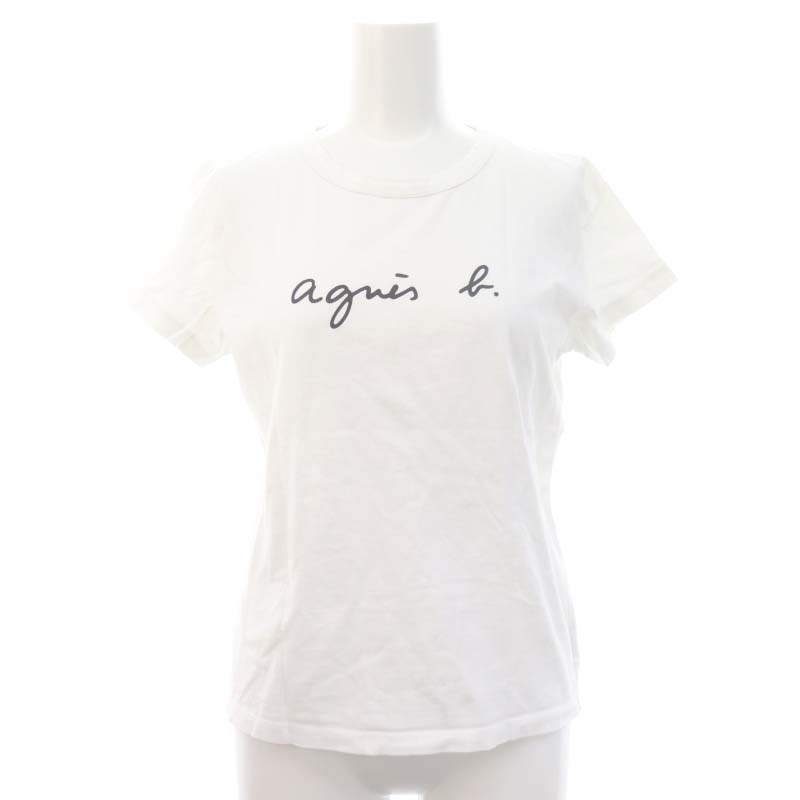 【中古】アニエスベー agnes b. ロゴプリントコンパクトクルーネックTシャツ カットソー 半袖 2 白 ホワイト /HK ■OS