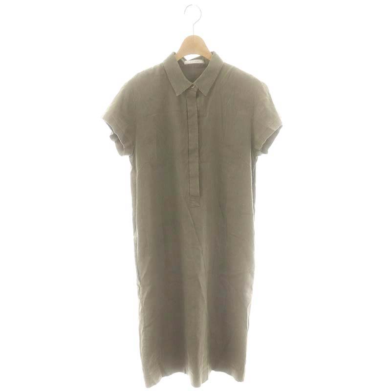 【中古】ベイジ BEIGE シャツワンピース ひざ丈 半袖 4 カーキ /DF ■OS レディース