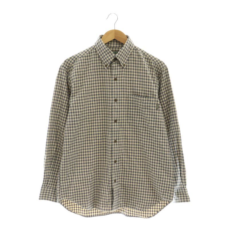 【中古】エーグル AIGLE チェック柄BD長袖シャツ ボタンダウン M ベージュ 紺 /HK ■OS ■AD メンズ