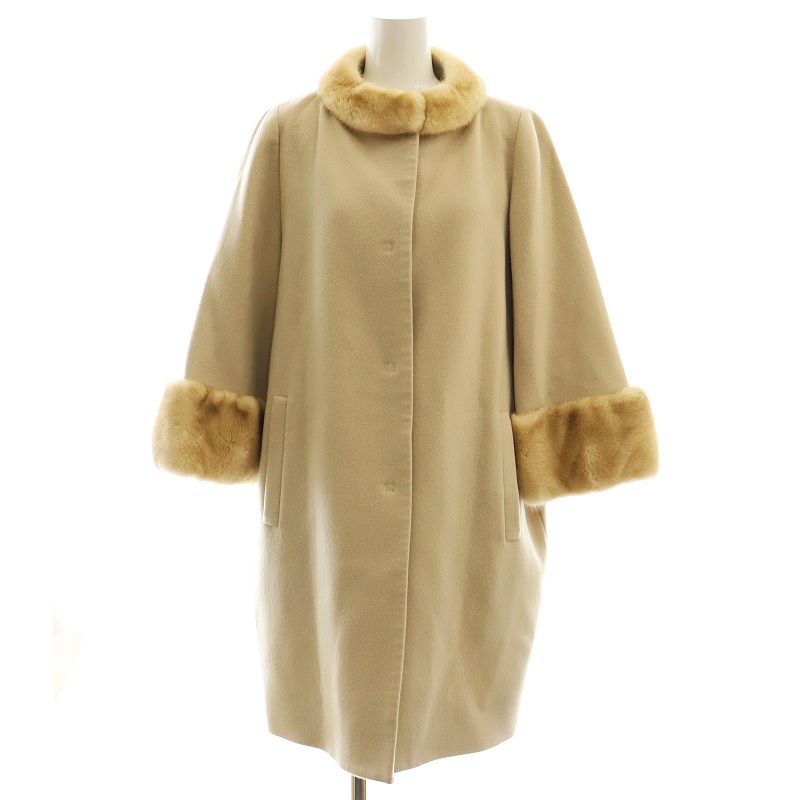 【中古】フォクシー ブティック Crystal Snow ステンカラーコート ミドル ミンクファー カシミヤ 38 M ベージュ 34708