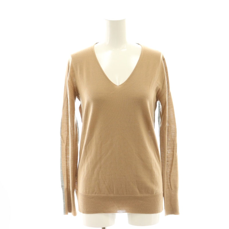【中古】ベイジ BEIGE バイカラー Vネックセーター ニット 長袖 ウール 4 ベージュ グレー /KO ■OS レディース