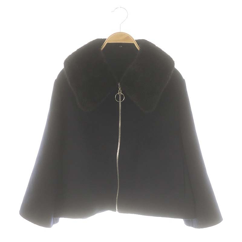 【中古】フォクシー ブティック 40064 ジャケット リングジャケット カシミヤ ミンクファー 38 紺 ■OS レディース