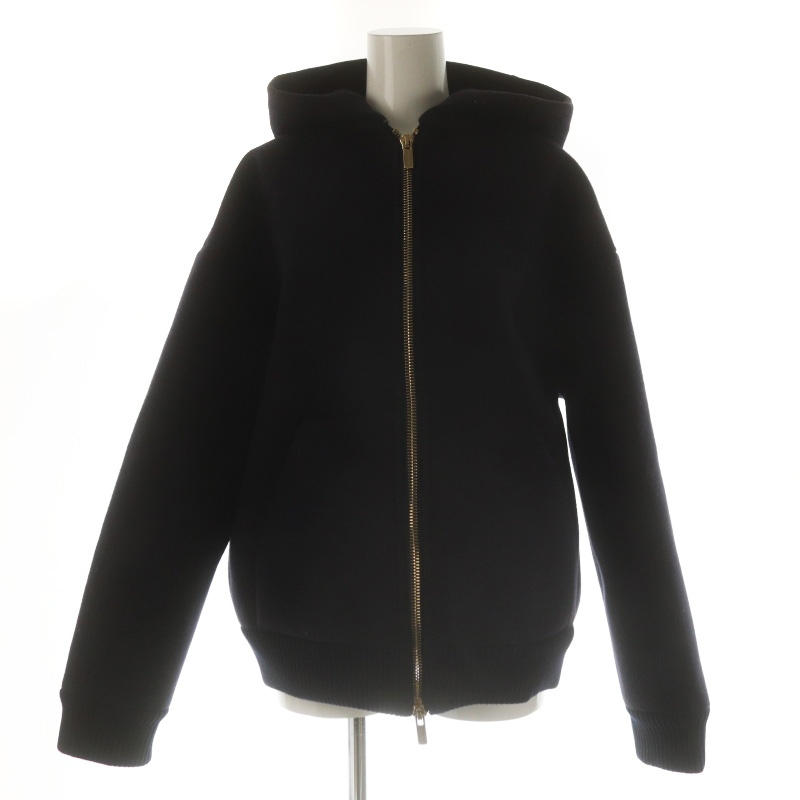【中古】ミュウミュウ miumiu 23AW ロゴワッペン フーディージャケット ブルゾン ジップアップ ウール 36 濃紺