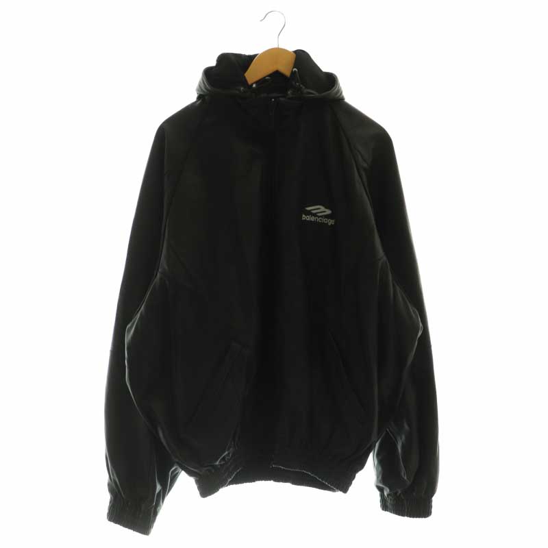 【中古】バレンシアガ BALENCIAGA 697771 3B SPORTS ICON TRACKSUIT JACKET ラムレザージャケット ブルゾン 2 黒