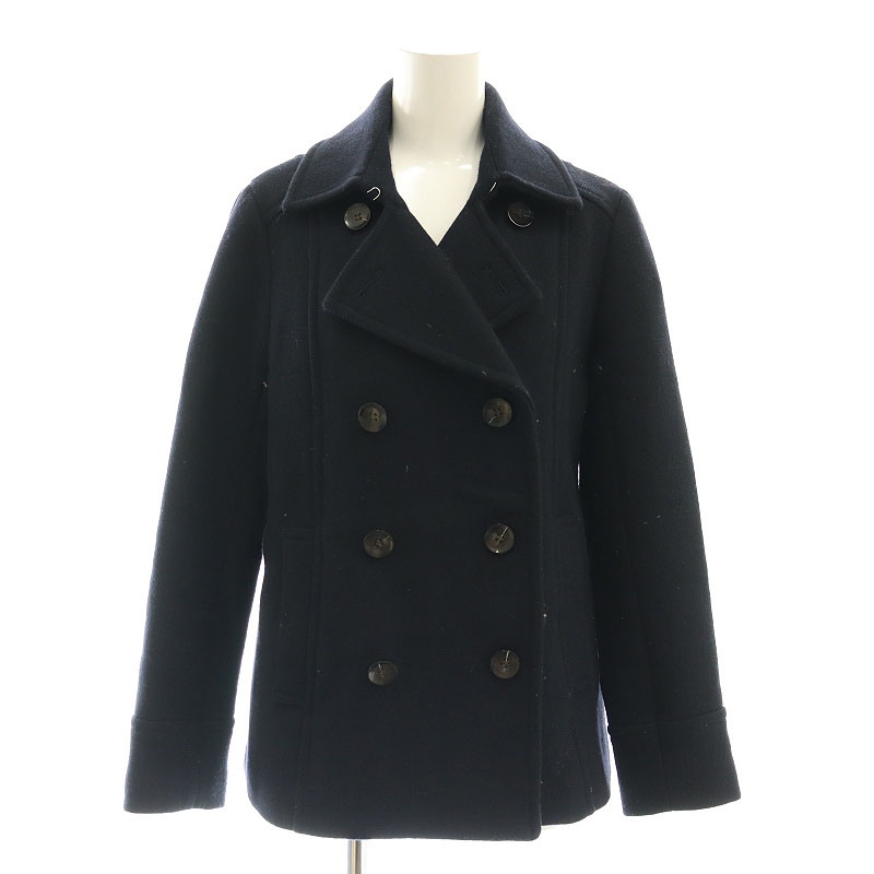 【中古】ナチュラルビューティーベーシック NATURAL BEAUTY BASIC ウール Pコート ショート丈 S 紺 ネイビー