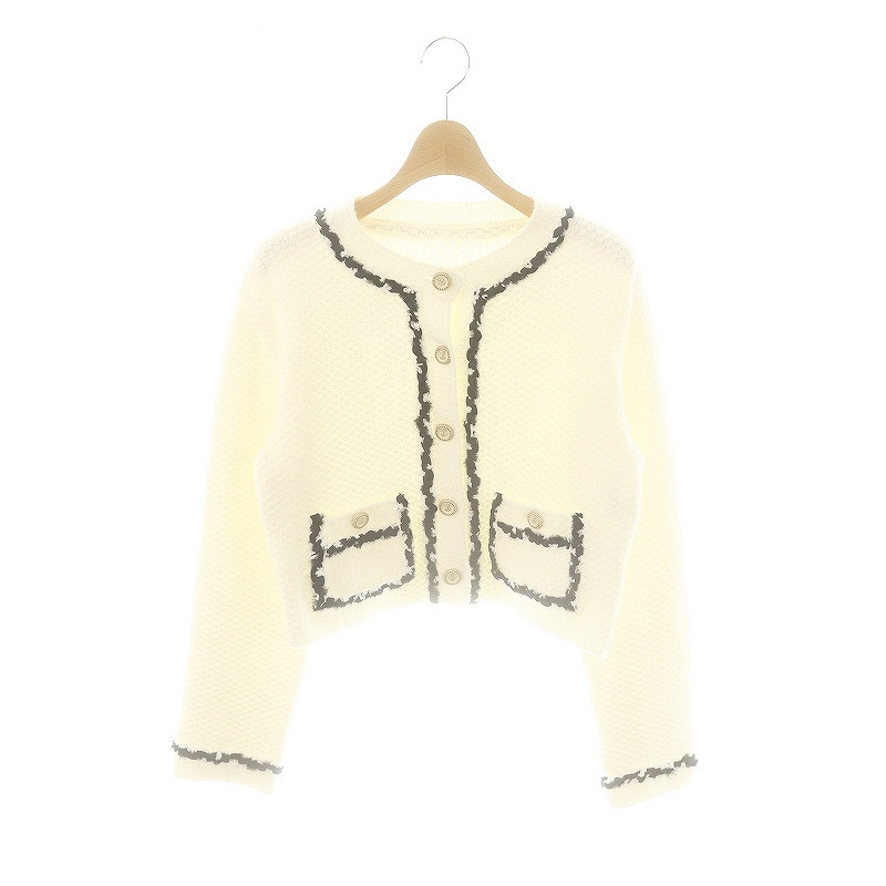 【中古】フォクシー FOXEY 24年 Knit Jacket Bonheur ジャケット ノーカラー ニット 40 ホワイト 44130