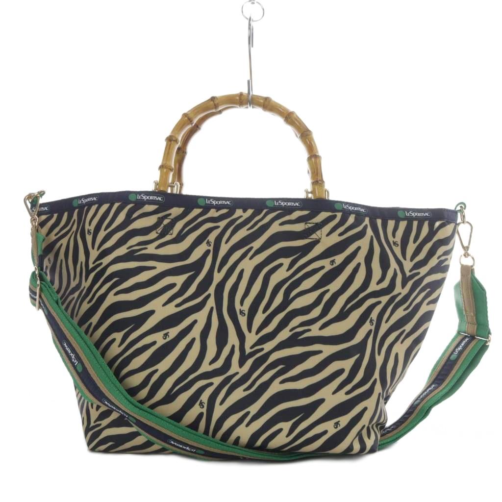 【中古】レスポートサック LesportSAC MEDIUM BAMBOO TOTE バッグ ゼブラ柄 トートバッグ ショルダーバッグ ベージュ