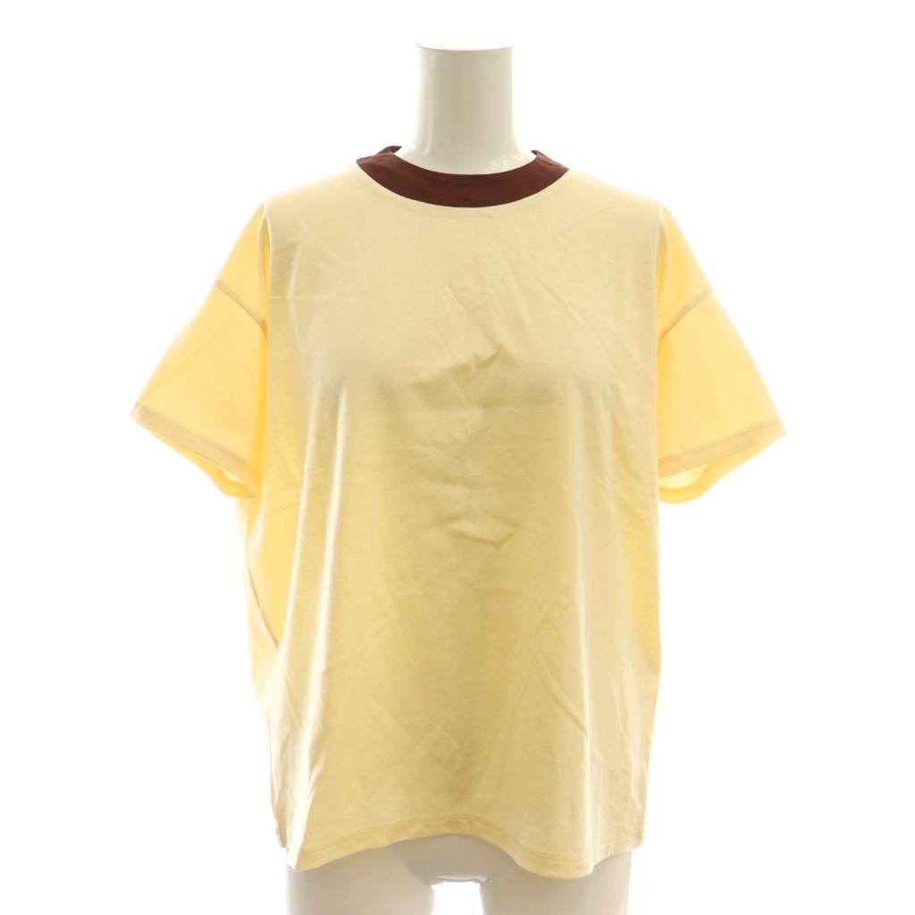 【中古】未使用品 ベイジ BEIGE 24AW BRICKA バイカラーTシャツ カットソー 半袖 32 アイボリー 茶 ブラウン