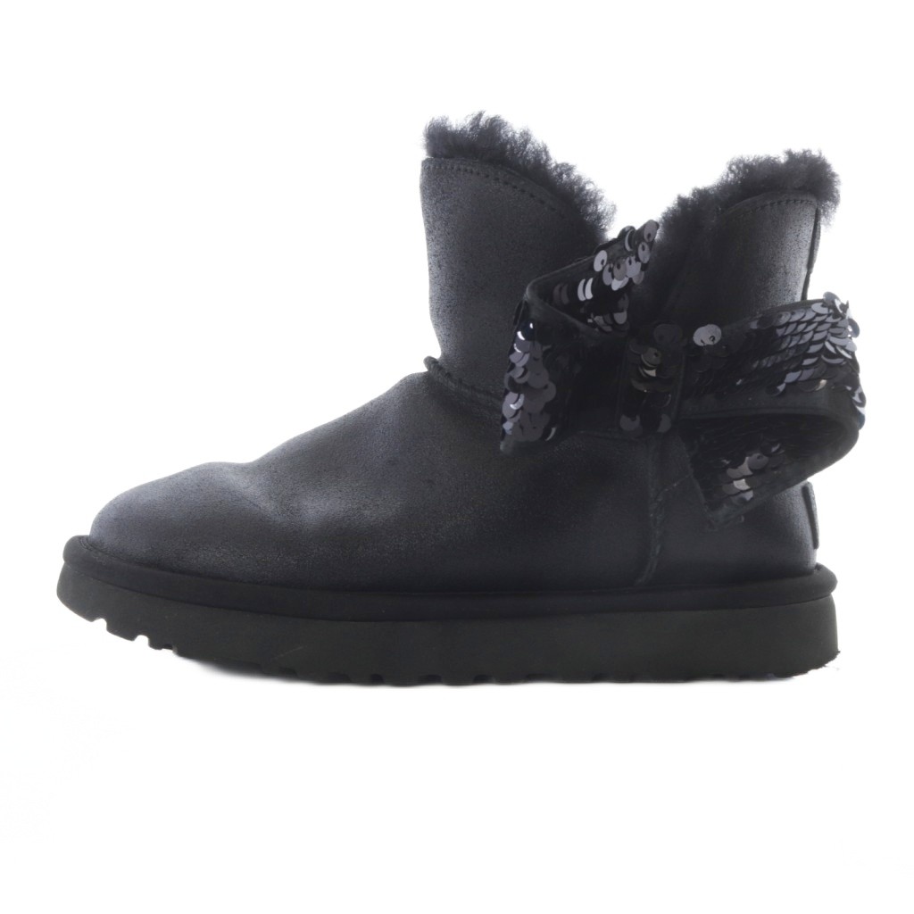 【中古】アグ オーストラリア UGG australia レザー ショートムートンブーツ ロゴ 22cm 黒 ブラック /SR レディース