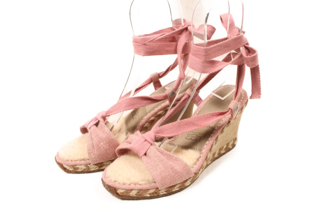 【中古】アグ オーストラリア UGG australia サンダル ヒール レースアップ キャンバス ウェッジソール ピンク 1688