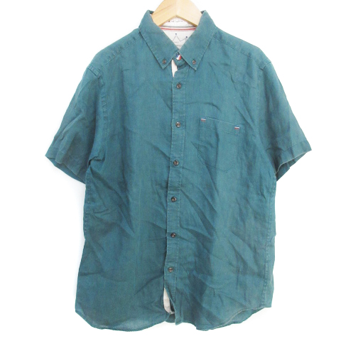 【中古】ティーケーミクスパイス タケオキクチ リネンシャツ カジュアルシャツ 半袖 ボタンダウン M 緑 /FF19 メンズ