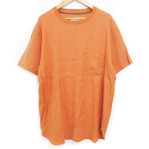 【中古】アーバンリサーチ ドアーズ カットソー Tシャツ 半袖 ラウンドネック リネン 無地 40 オレンジ /FF31 メンズ