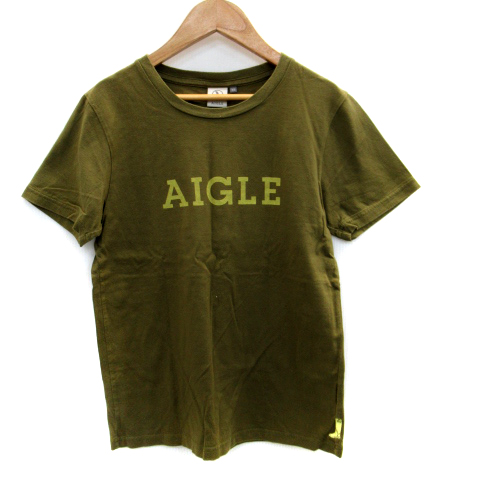 【中古】エーグル AIGLE Tシャツ カットソー 半袖 ラウンドネック ロゴ プリント XS カーキ /SM19 メンズ