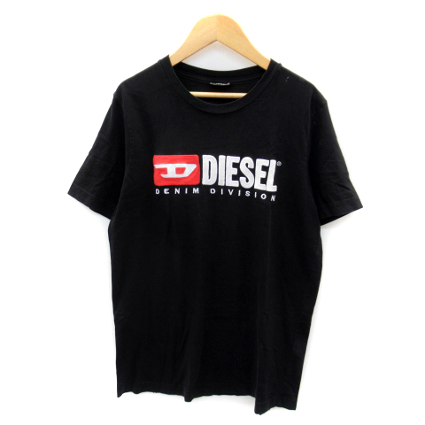 【中古】ディーゼル DIESEL Tシャツ カットソー 半袖 ラウンドネック ロゴ刺繍 黒 ブラック /SY1 レディース