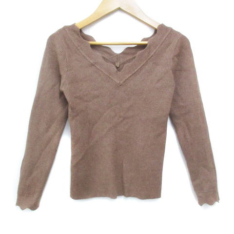 【中古】フリーズマート Free's Mart リブニット カットソー 長袖 Vネック 無地 FR 茶 ブラウン /FF42 レディース