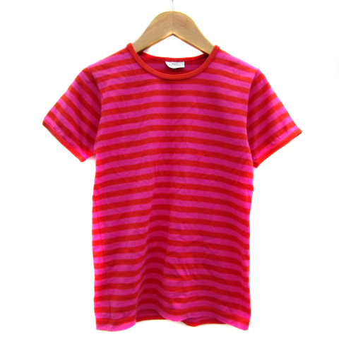 【中古】マリメッコ Tシャツ カットソー 半袖 ラウンドネック ボーダー柄 128-134 赤 レッド ピンク 女の子 キッズ