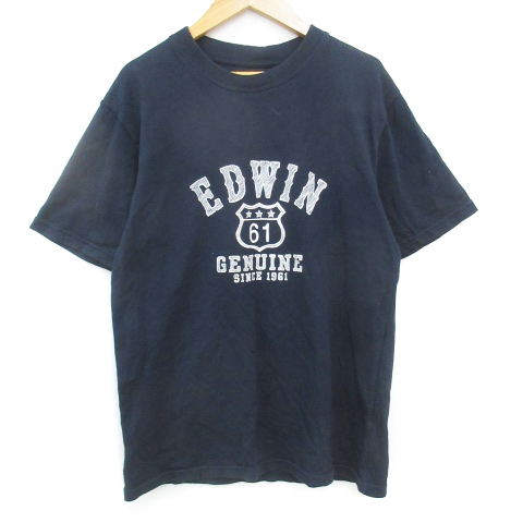 【中古】エドウィン EDWIN Tシャツ カットソー 半袖 クルーネック ロゴプリント M 紺 ネイビー /FF18 メンズ
