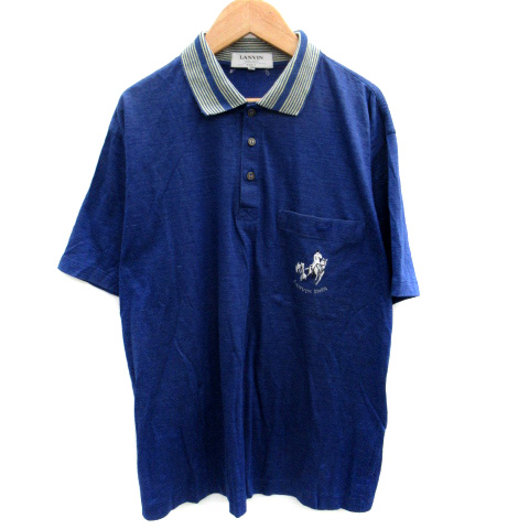 【中古】ランバン LANVIN ポロシャツ 半袖 ポロカラー 刺繍 リネン混 50 青 ブルー /SM17 メンズ