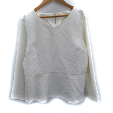 【中古】ナチュラルビューティーベーシック NATURAL BEAUTY BASIC カットソー 長袖 Vネック ペプラム L アイボリー